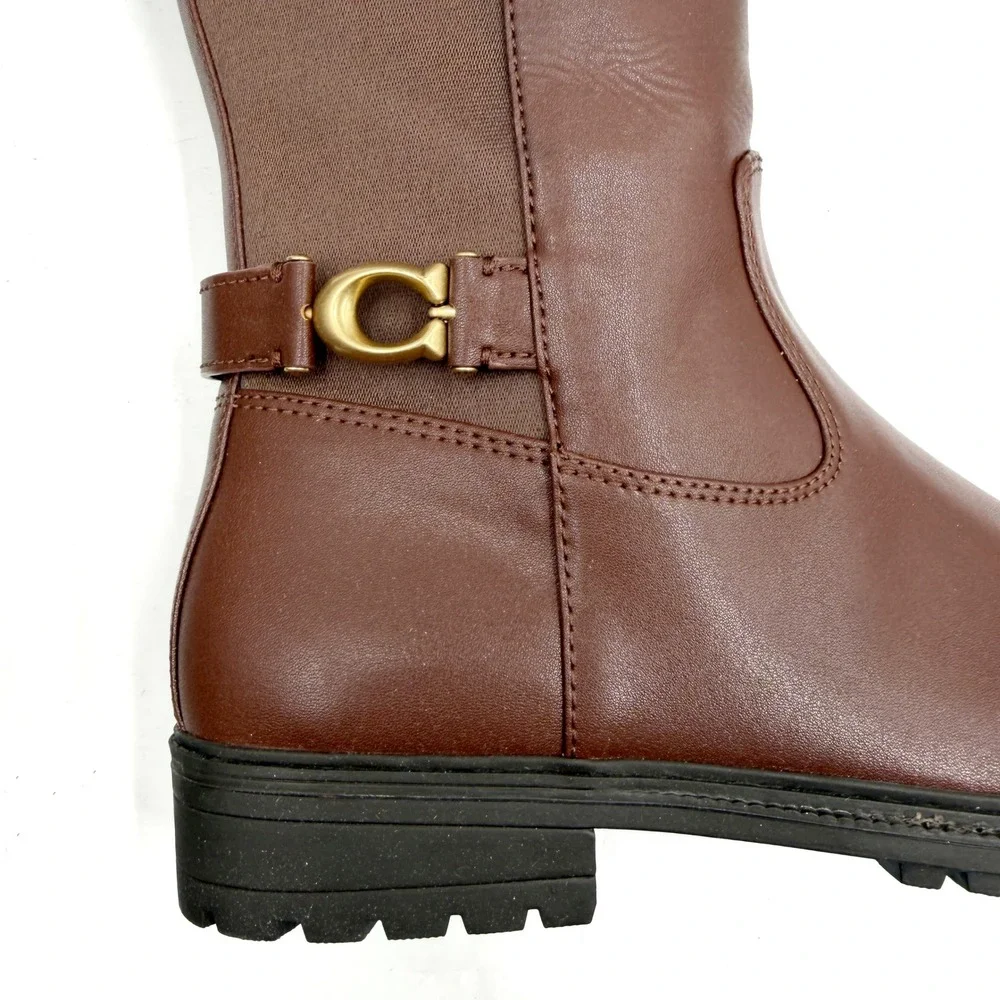 Coach Faith Riding Boots Walnut Brown Leather Lug Knee High Sole Sz 9 - Picture 6 of 11